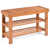 NNECW 3-Tier Bamboo Shoe Bench Holds up to 6 Pairs for Entryway-Natural
