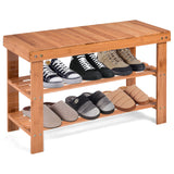 NNECW 3-Tier Bamboo Shoe Bench Holds up to 6 Pairs for Entryway-Natural