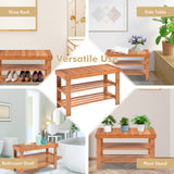 NNECW 3-Tier Bamboo Shoe Bench Holds up to 6 Pairs for Entryway-Natural