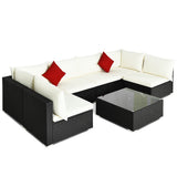 NNECW 7 Pieces Outdoor Wicker Sofa Set with Tempered Glass Top Coffee Table