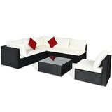 NNECW 7 Pieces Outdoor Wicker Sofa Set with Tempered Glass Top Coffee Table
