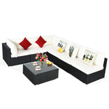 NNECW 7 Pieces Outdoor Wicker Sofa Set with Tempered Glass Top Coffee Table