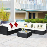 NNECW 7 Pieces Outdoor Wicker Sofa Set with Tempered Glass Top Coffee Table