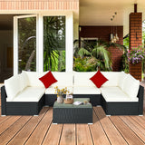 NNECW 7 Pieces Outdoor Wicker Sofa Set with Tempered Glass Top Coffee Table