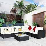 NNECW 7 Pieces Outdoor Wicker Sofa Set with Tempered Glass Top Coffee Table