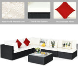 NNECW 7 Pieces Outdoor Wicker Sofa Set with Tempered Glass Top Coffee Table