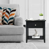 NNECW Bedside Tables with Drawer and Storing Shelf for Bedroom/Living Room/Bathroom/Office-Black-2 pieces