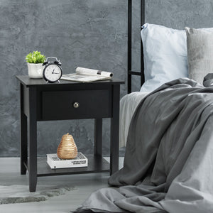 NNECW Bedside Tables with Drawer and Storing Shelf for Bedroom/Living Room/Bathroom/Office-Black-2 pieces