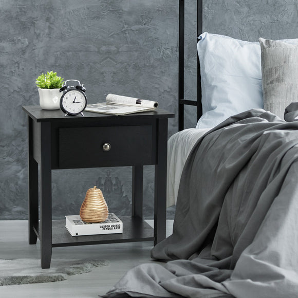 NNECW Bedside Tables with Drawer and Storing Shelf for Bedroom/Living Room/Bathroom/Office-Black-2 pieces