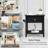NNECW Bedside Tables with Drawer and Storing Shelf for Bedroom/Living Room/Bathroom/Office-Black-2 pieces