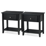 NNECW Bedside Tables with Drawer and Storing Shelf for Bedroom/Living Room/Bathroom/Office-Black-2 pieces