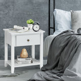 NNECW Bedside Tables with Drawer and Storing Shelf for Bedroom/Living Room/Bathroom/Office-White-2 pieces