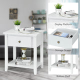 NNECW Bedside Tables with Drawer and Storing Shelf for Bedroom/Living Room/Bathroom/Office-White-2 pieces