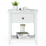 NNECW Bedside Tables with Drawer and Storing Shelf for Bedroom/Living Room/Bathroom/Office-White-1 piece