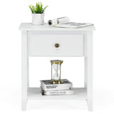 NNECW Bedside Tables with Drawer and Storing Shelf for Bedroom/Living Room/Bathroom/Office-White-2 pieces