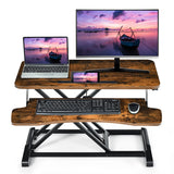 NNECW Height Adjustable Stand Up Desk Riser with Large Keyboard Tray and Tablet Holder