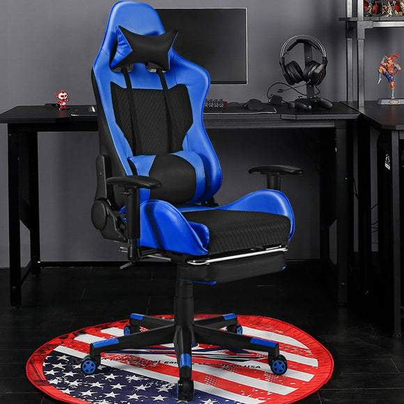 NNECW Adjustable Gaming Chair with Health Massager Lumbar Support-Blue