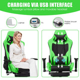 NNECW Adjustable Gaming Chair with Health Massager Lumbar Support-Green