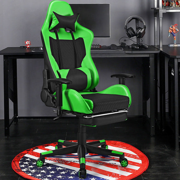 NNECW Adjustable Gaming Chair with Health Massager Lumbar Support-Green