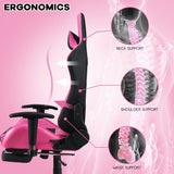 NNECW Adjustable Gaming Chair with Health Massager Lumbar Support-Pink