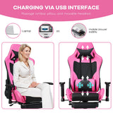 NNECW Adjustable Gaming Chair with Health Massager Lumbar Support-Pink