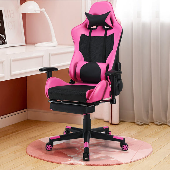 NNECW Adjustable Gaming Chair with Health Massager Lumbar Support-Pink