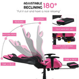 NNECW Adjustable Gaming Chair with Health Massager Lumbar Support-Pink