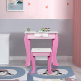 NNECW Kids Vanity Table and Chair Set with Mirror &amp Stool-Pink