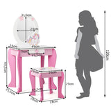 NNECW Kids Vanity Table and Chair Set with Mirror &amp Stool-Pink