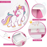 NNECW Kids Vanity Table and Chair Set with Mirror &amp Stool-Pink