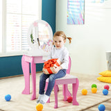 NNECW Kids Vanity Table and Chair Set with Mirror &amp Stool-Pink