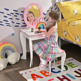 NNECW Kids Vanity Table and Chair Set with Mirror and Stool for Little Girls
