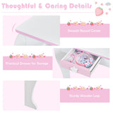 NNECW Kids Vanity Table and Chair Set with Mirror and Stool for Little Girls