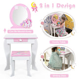 NNECW Kids Vanity Table and Chair Set with Mirror and Stool for Little Girls