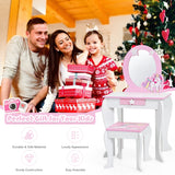 NNECW Kids Vanity Table and Chair Set with Mirror and Stool for Little Girls