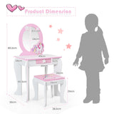 NNECW Kids Vanity Table and Chair Set with Mirror and Stool for Little Girls