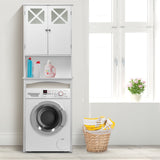 NNECW 3-Tier Tall Free Standing Space Saver Shelf Tower with 2 Tempered Glass Doors for Bathroom