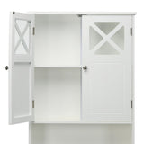 NNECW 3-Tier Tall Free Standing Space Saver Shelf Tower with 2 Tempered Glass Doors for Bathroom
