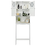 NNECW 3-Tier Tall Free Standing Space Saver Shelf Tower with 2 Tempered Glass Doors for Bathroom