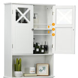 NNECW 3-Tier Tall Free Standing Space Saver Shelf Tower with 2 Tempered Glass Doors for Bathroom