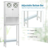 NNECW 3-Tier Tall Free Standing Space Saver Shelf Tower with 2 Tempered Glass Doors for Bathroom