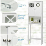 NNECW 3-Tier Tall Free Standing Space Saver Shelf Tower with 2 Tempered Glass Doors for Bathroom