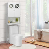 NNECW 3-Tier Tall Free Standing Space Saver Shelf Tower with 2 Tempered Glass Doors for Bathroom