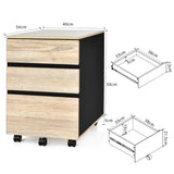 NNECW 3-Drawer Mobile File Cabinet with Anti-tilt Design for Home & Office