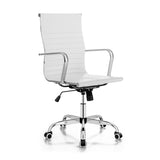 NNECW 360 Swivel PU Leather Office Chair with High Back &amp Armrests for Home &amp Office-White