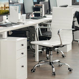 NNECW 360 Swivel PU Leather Office Chair with High Back &amp Armrests for Home &amp Office-White