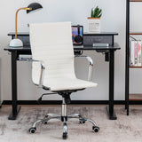 NNECW 360 Swivel PU Leather Office Chair with High Back &amp Armrests for Home &amp Office-White