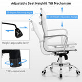 NNECW 360 Swivel PU Leather Office Chair with High Back &amp Armrests for Home &amp Office-White