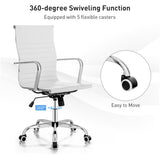 NNECW 360 Swivel PU Leather Office Chair with High Back &amp Armrests for Home &amp Office-White