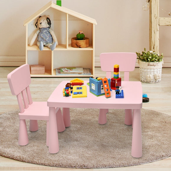 NNECW 3 Pieces Kids Table Set with 2 Chairs for Reading-Pink